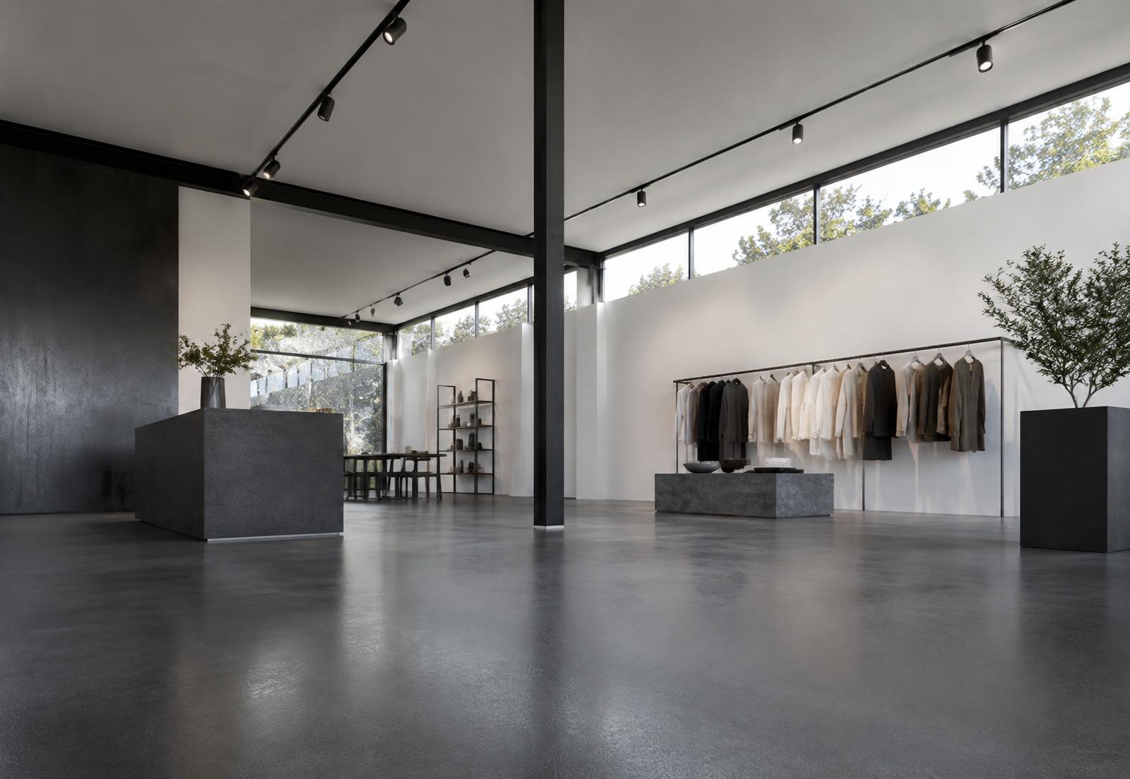 Retail showroom with a charcoal coated floor